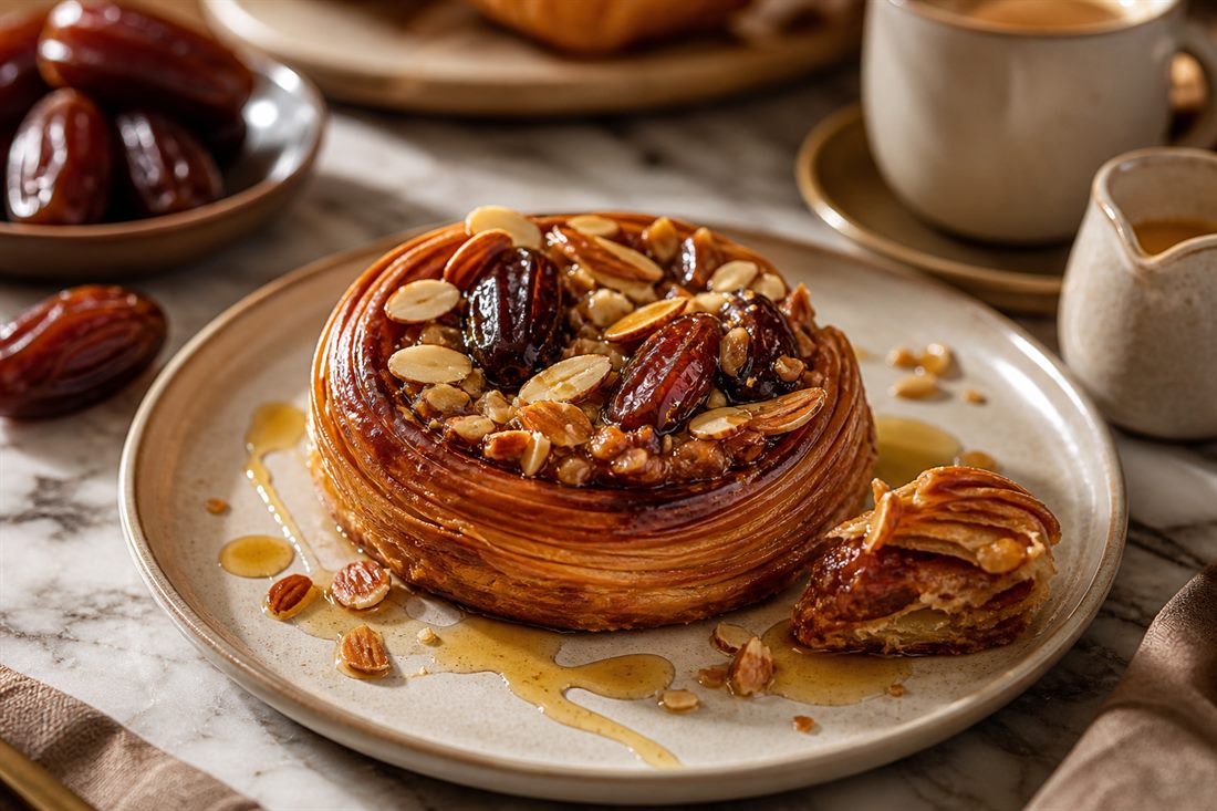 Dulce almond date pastry with honey glaze